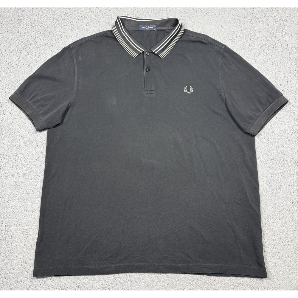 Fred Perry Polo Shirt Mens 2XL Black Twin Tipped Collar Cotton Pique Casual